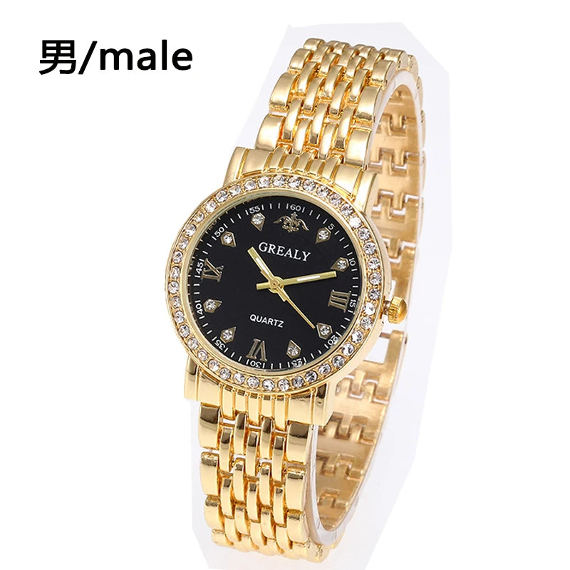 Steel Bracelet Set with Diamond-Encrusted , Couple Watch