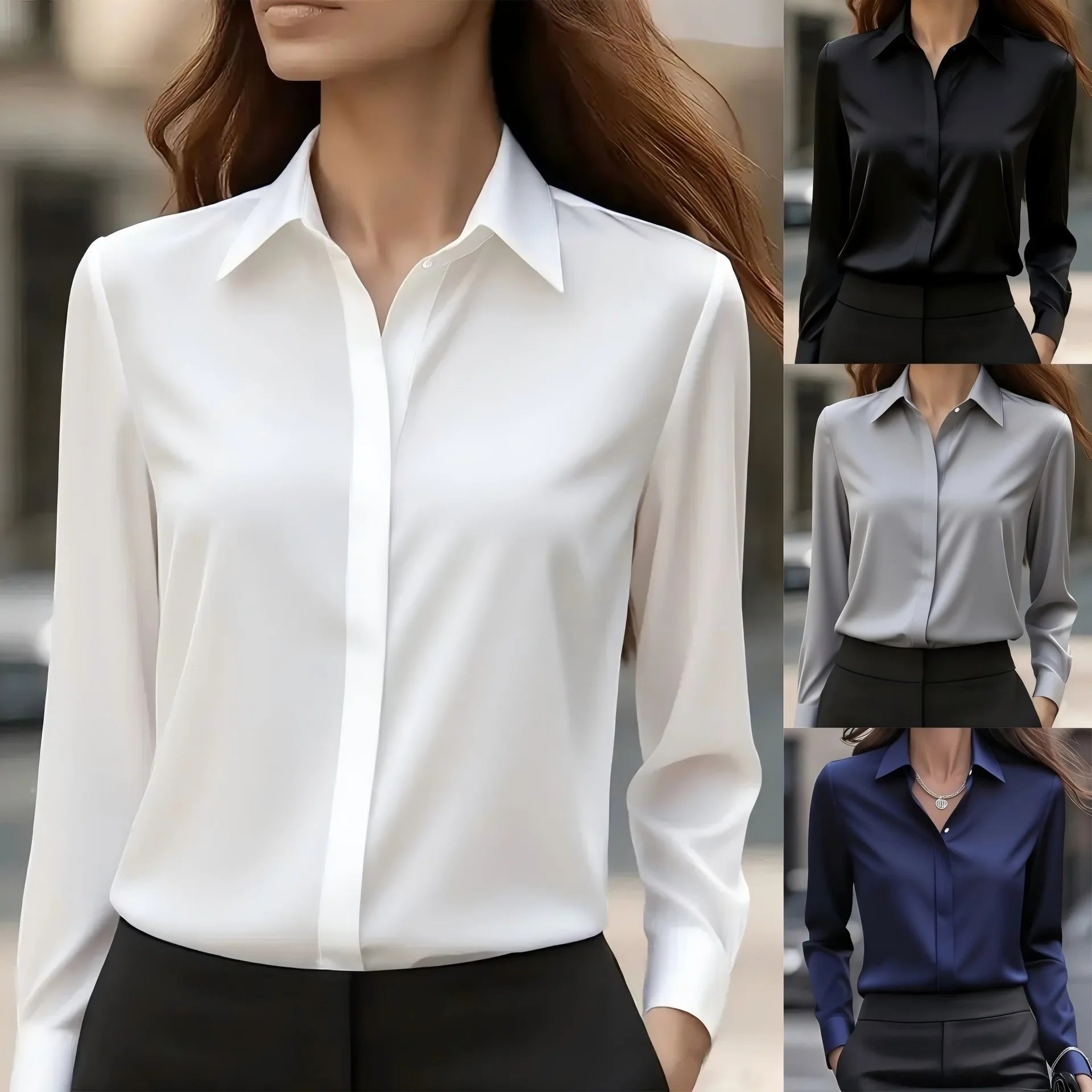 - Versatile Basic Blouse, Classic Office Wear Tops