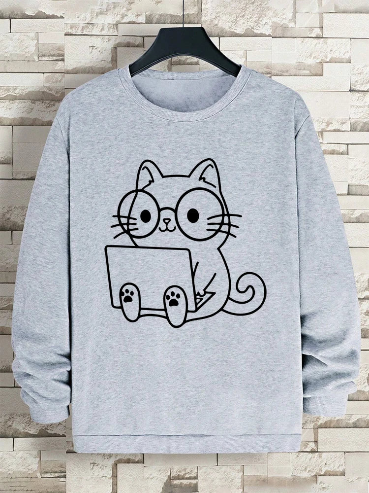 Cat At Work Print Man and women Sweatshirt
