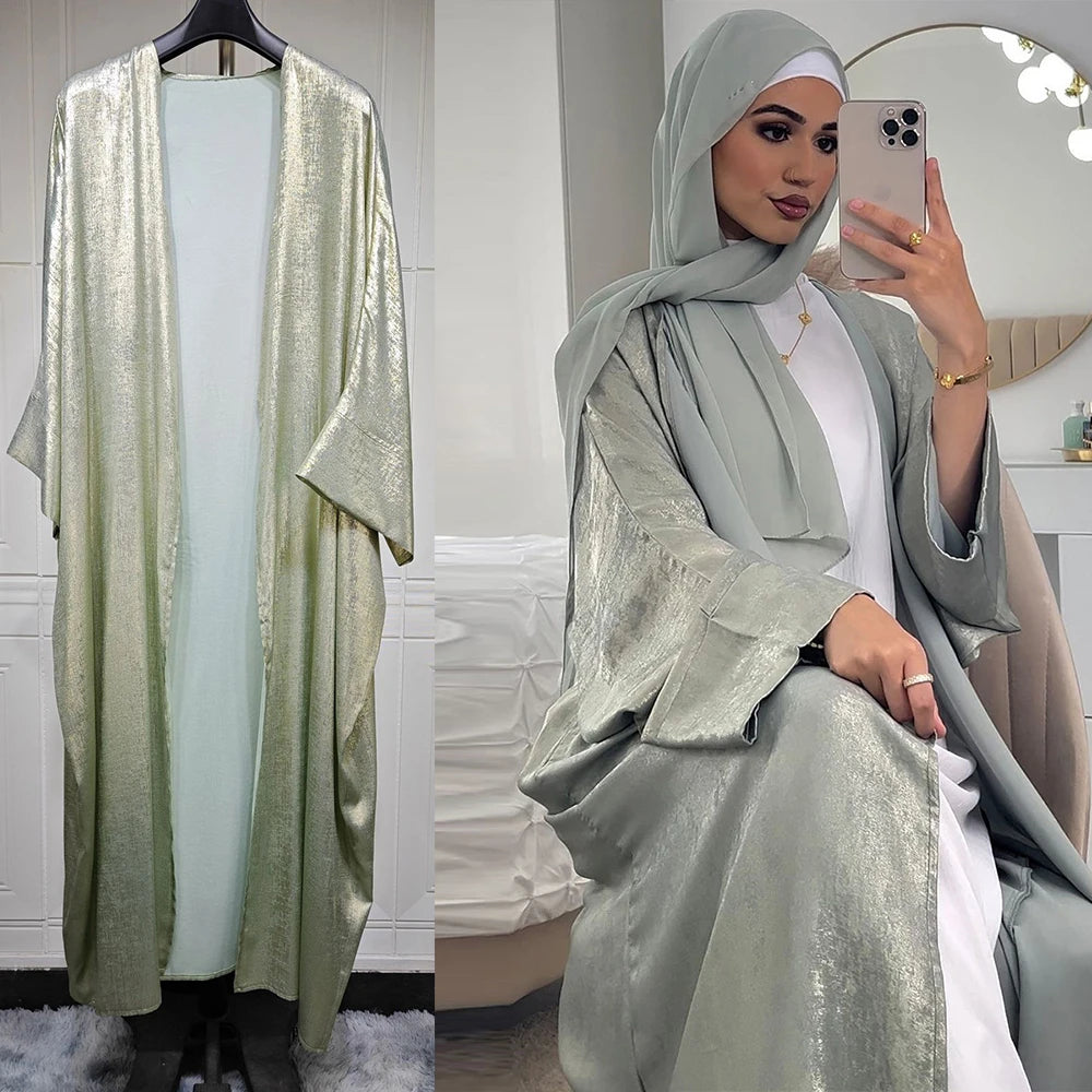 Shiny Satin Open Kimono Abaya luxury
