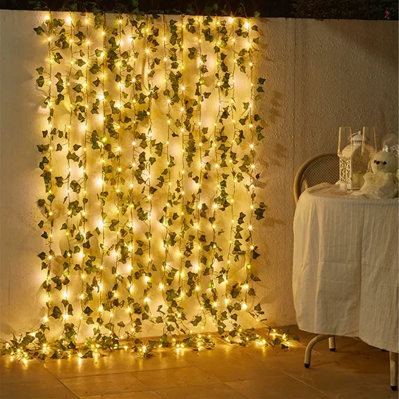 10M/5M/2M Green Leaf Fake Plants String Light Battery Powered Waterproof String Light For Wall House Room Office Birthday Decor