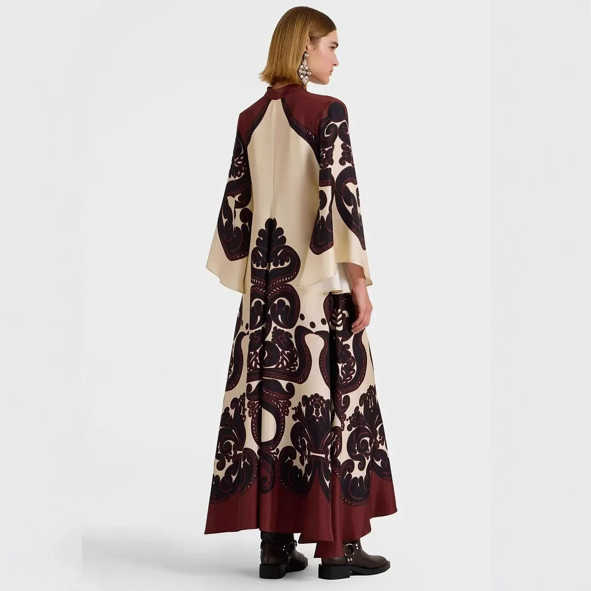 Middle East Ethnic Muslim Style Long Ankle Dress Women's Fashion Independent Station Cross-Border V-neck Bell Sleeve Dress