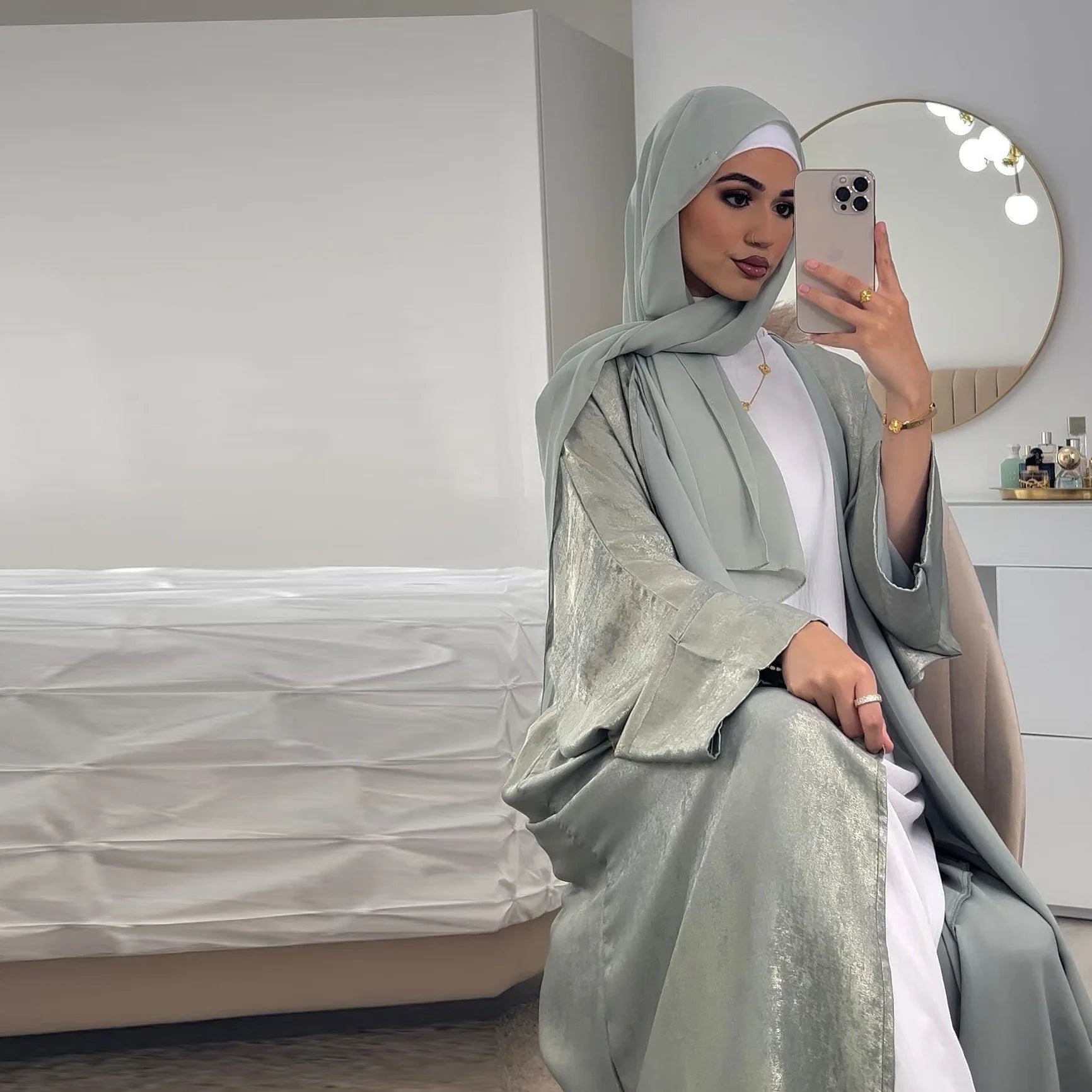 Shiny Satin Open Kimono Abaya luxury