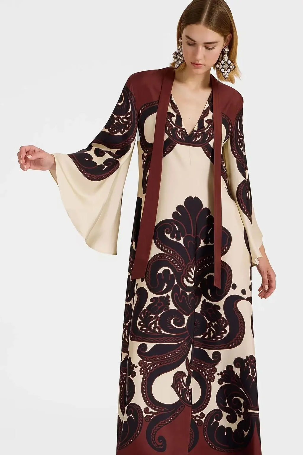 Middle East Ethnic Muslim Style Long Ankle Dress Women's Fashion Independent Station Cross-Border V-neck Bell Sleeve Dress