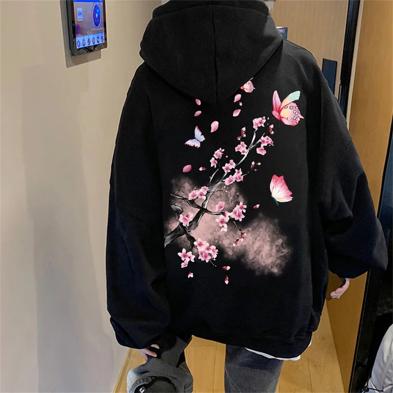 Butterfly Cherry Blossoms Graphic Hoodies