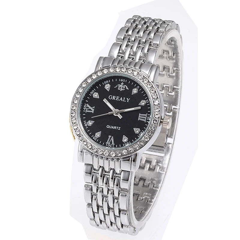 Steel Bracelet Set with Diamond-Encrusted , Couple Watch