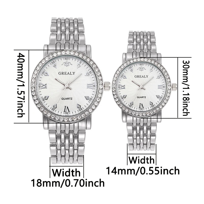 Steel Bracelet Set with Diamond-Encrusted , Couple Watch