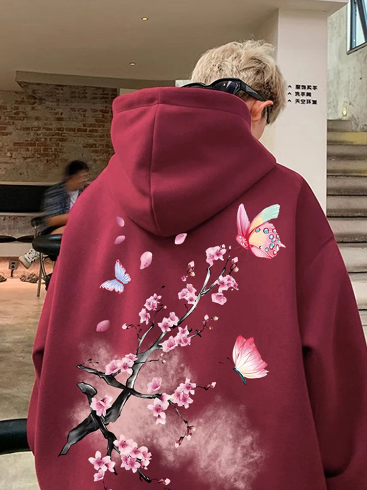 Butterfly Cherry Blossoms Graphic Hoodies
