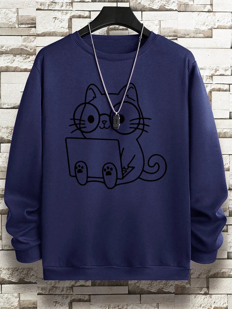 Cat At Work Print Man and women Sweatshirt