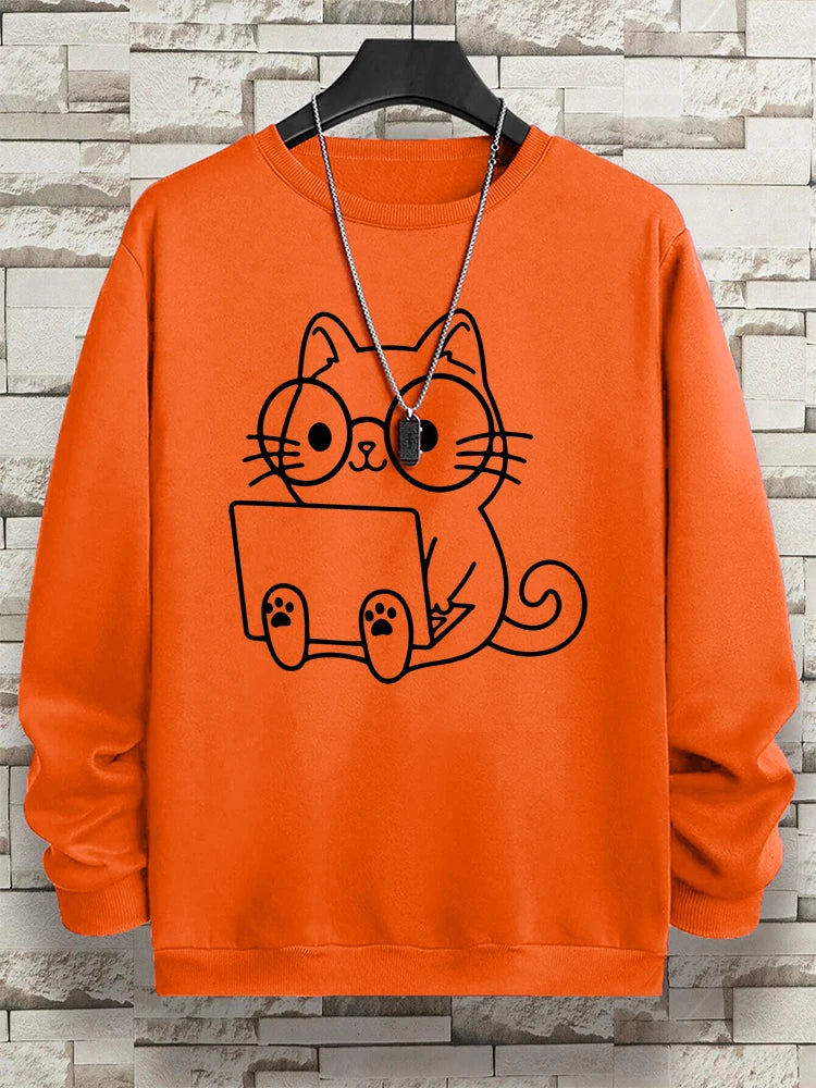 Cat At Work Print Man and women Sweatshirt