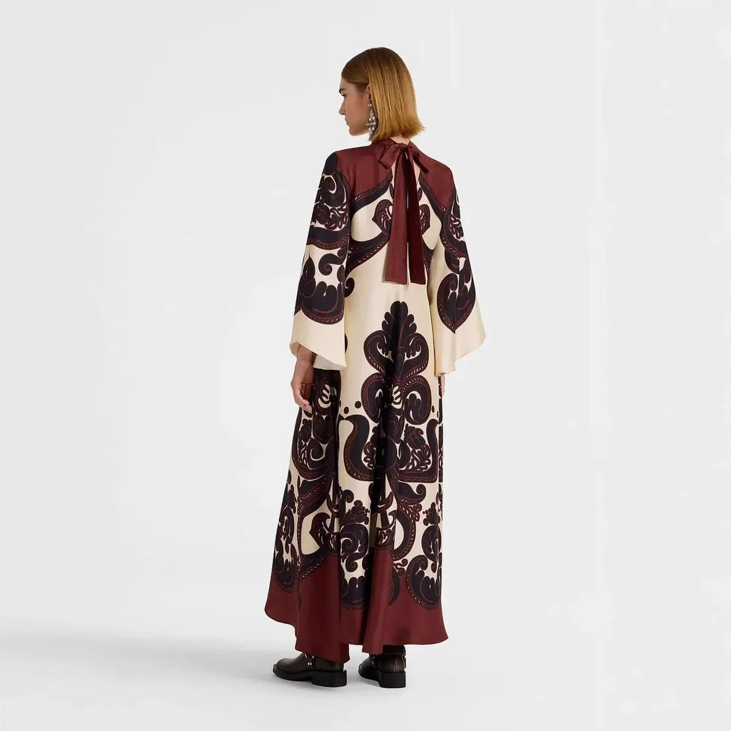 Middle East Ethnic Muslim Style Long Ankle Dress Women's Fashion Independent Station Cross-Border V-neck Bell Sleeve Dress