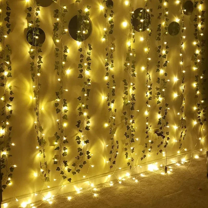 10M/5M/2M Green Leaf Fake Plants String Light Battery Powered Waterproof String Light For Wall House Room Office Birthday Decor